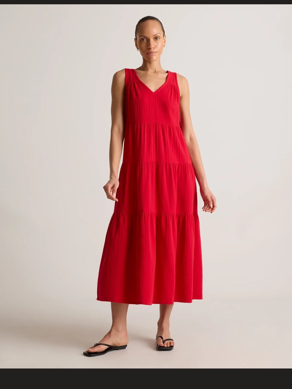 Quince 100% Organic Cotton Gauze Tiered Maxi Dress